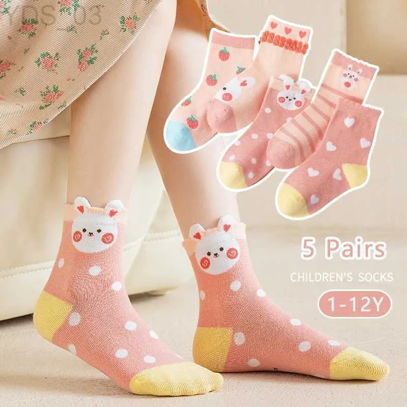 Çocuk Çoraplar 5 Çift/Lot Çocuk Çorap Kızlar İçin SOCKS 1-12y Bahar Sonbahar Kış Kart Karikatür Pamuk Pamuk Nefes Alabilir Çeyrek Çorap Bebek Kızlar Orta Buzağı YQ240314