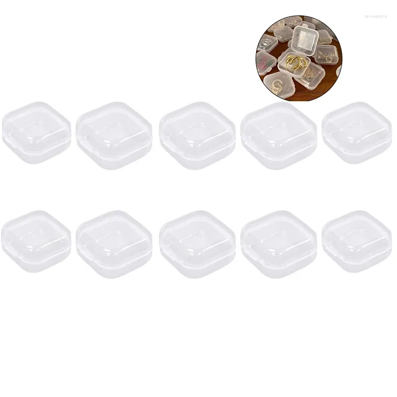Sieradenzakjes 10 stuks Mini-opbergdoos Transparant Vierkant Plastic Etui Oorbel Ring Verpakking Draagbare kruidenieropslag