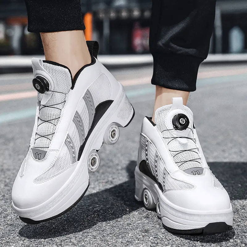 Double Row 4 Wheels Parkour Sport Roller Shoes Boys 4 Wheels Sneakers Women's Men's Sport Walking Running Shoes