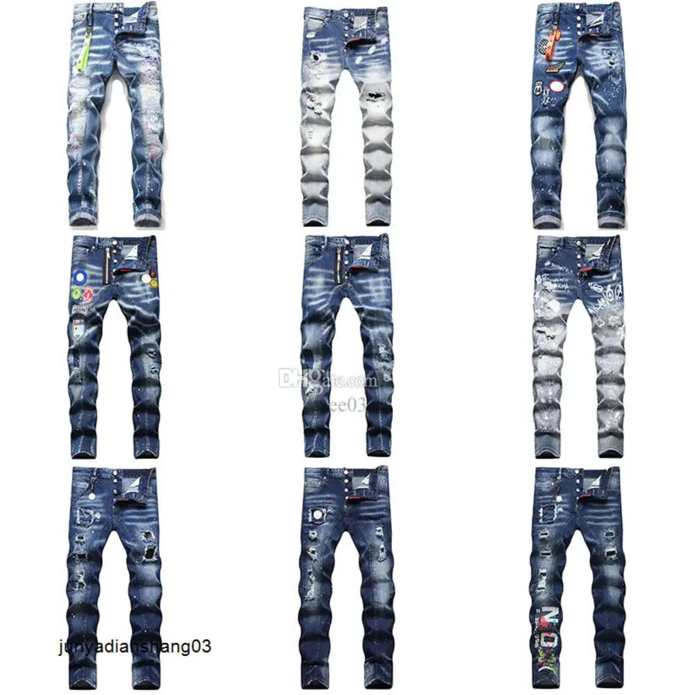 D2 hommes Badge Rips Stretch violet jean hommes mode Slim Fit lavé moto Denim pantalon lambrissé Hip HOP pantalon jeans pour hommes jeanswest