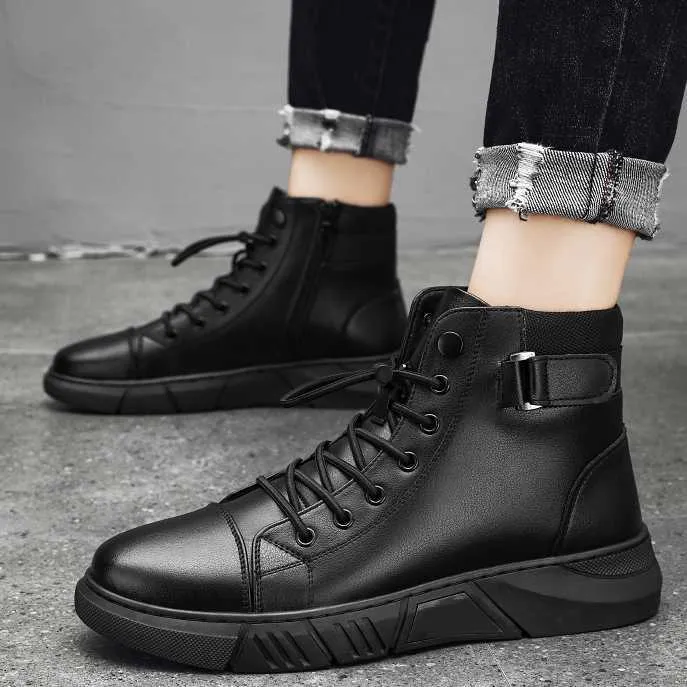 Non Brand Fashion Hight Top Synthetic Pu Sneakers Casual Leather Shoes Wholesale Manufacturer Boots For Man