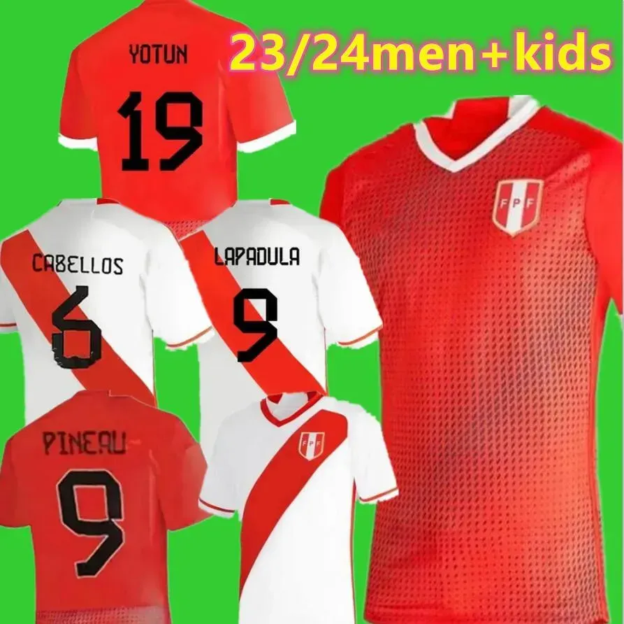 2023 2024ペルーサッカージャージラパドゥラルイスlbericoピノークエバスカルタヘナタピアヴァレラアキノナショナルチーム23 24フットボールシャツ男性キッズキットZ 3.14