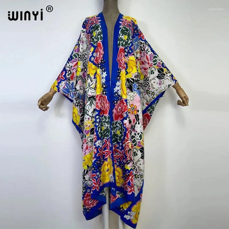 Vêtements ethniques Winyi Summer Party Beach Wear Maillot de bain Élégant Afrique 2024 Femmes Boho Cardigan Point Coloré Sexy Vacances À Manches Longues