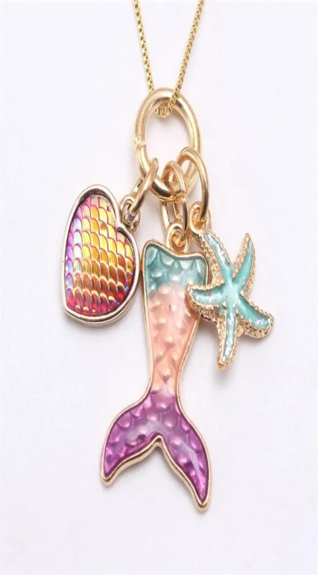 2 Colors kids Jewelry Necklace Mermaid Starfish Pendant necklace kids girl Long Accesories Chain Necklae for Party Jewelry gift 518164044