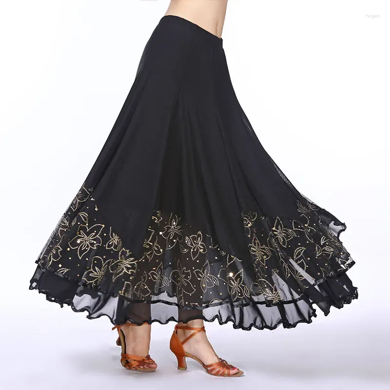 Stage Wear Sequin Modern Dance Skirt For Women Flamenco Skirts Long Swing Standard Waltz Spanish Ballroom Dancing Tango Clothes