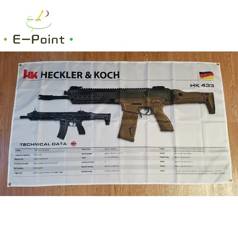 アクセサリーHeckler Koch Gun HK 433 Flag 3ft*5ft（90*150cm）サイズのクリスマスデコレーションホームフラグバナー屋内屋外装飾M95