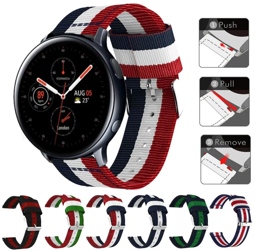 Bracelet de montre en Nylon rayé de 20mm, pour Samsung Galaxy Watch Active 2 40mm 44mm, Bracelet de remplacement, ceinture de poignet 7771660