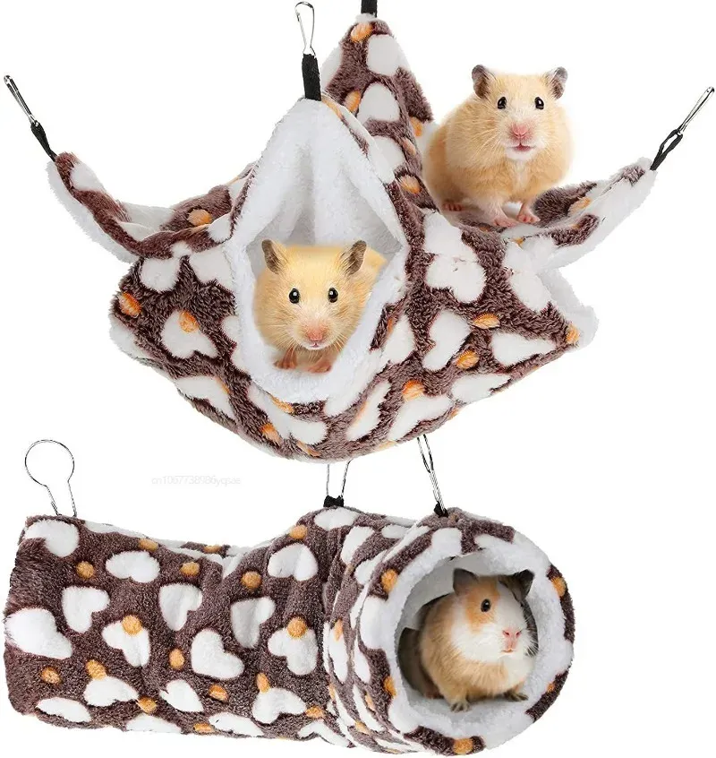 Jaulas 1set Hamster Túnel Cama Mantener caliente Cama para mascotas Accesorios para jaulas Ardilla Hurón Rata Hamaca Cama colgante Suministros para mascotas Casa de conejillo de indias