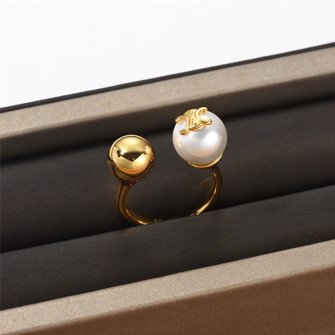 バンドリング18kゴールドシンプルビーズオープンデザイナーリングfor luxury Pearl Ball ChineseFinger Moissanite Engainged Weddinglove Rings Anillos Jewelry
