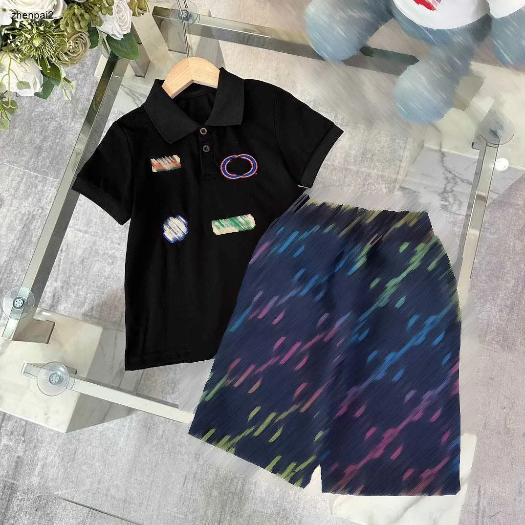 Luxury Kids Tracksuits T-shirt Set Summer Baby Clothes Size 120-170 cm Lapel Polo Shirt and Colorful Grid Printed Shorts 24mar