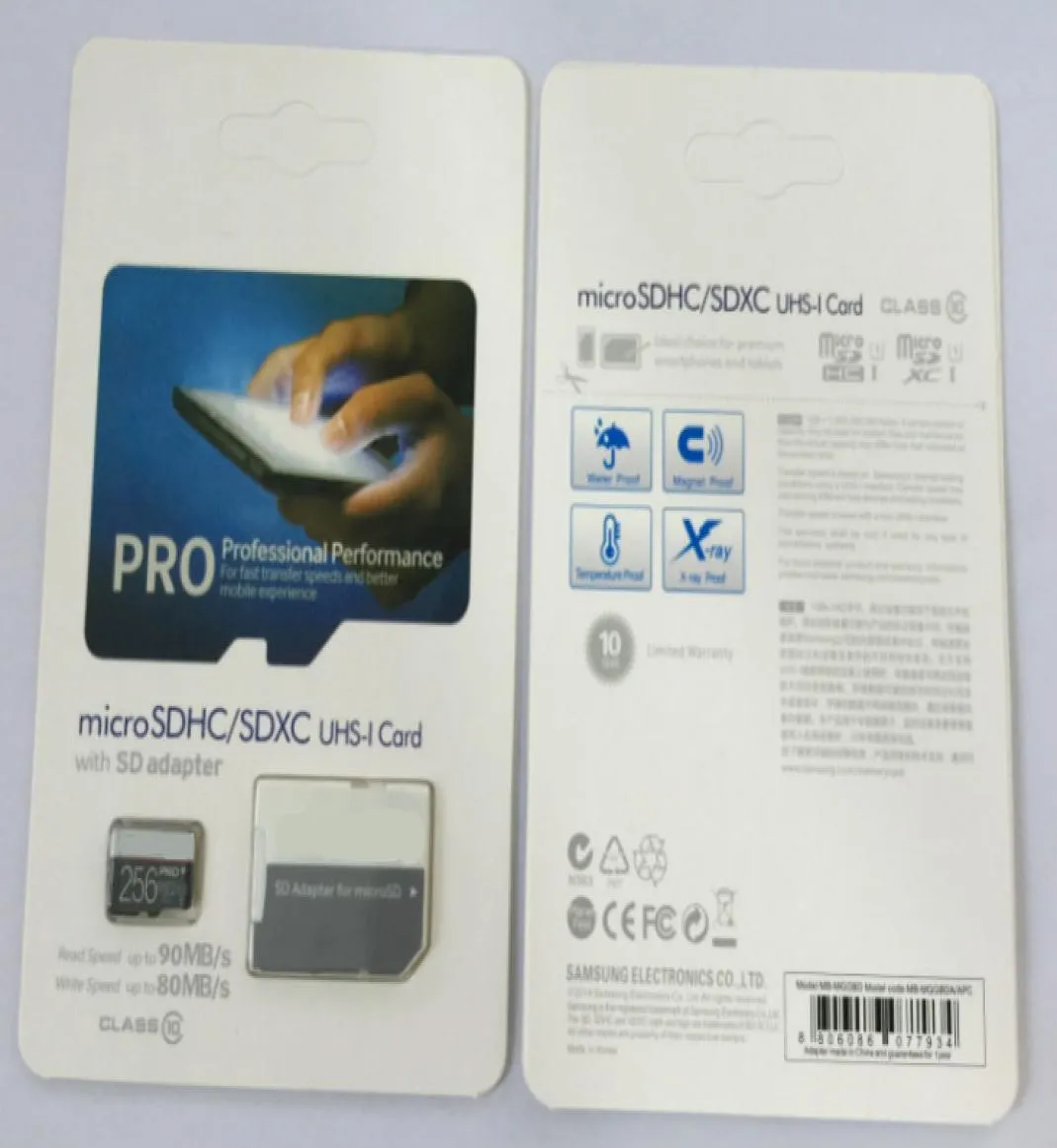 DHL 16GB32GB64GB128GB256GB PRO micro sd card Class10Tablet PC TF card C10camera memory cardSDXC card 90MBS5406521