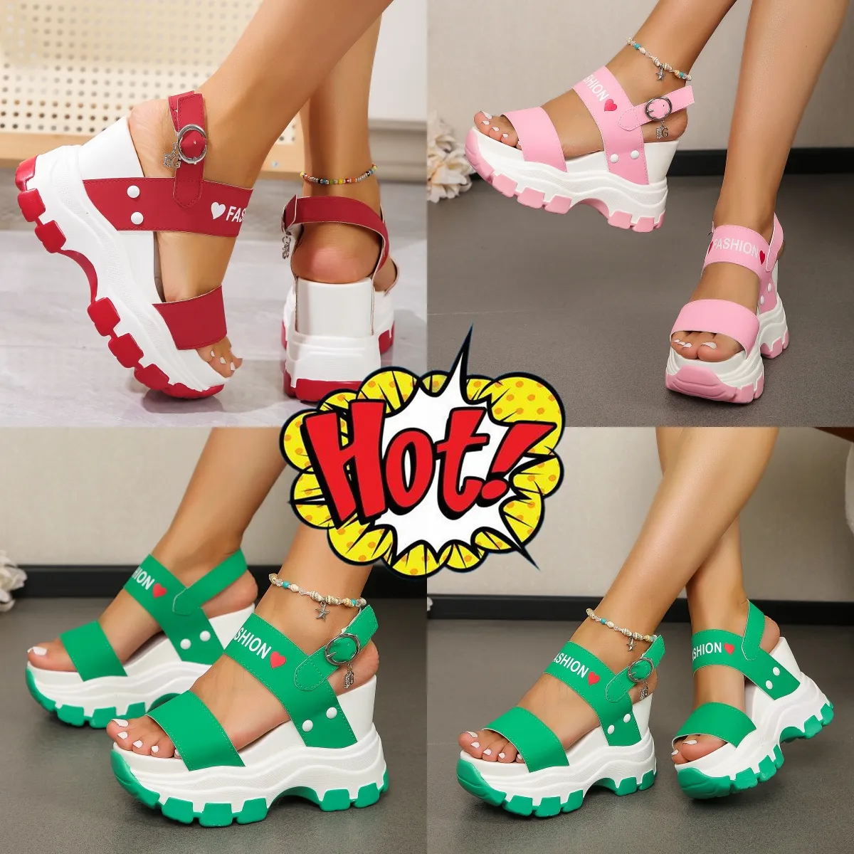 Nya tofflor Buckle Strap Wedge Heel Sandals for Women Summer Lightweight Platform Sandls Woman Non Slip Gai 35-43 EUR