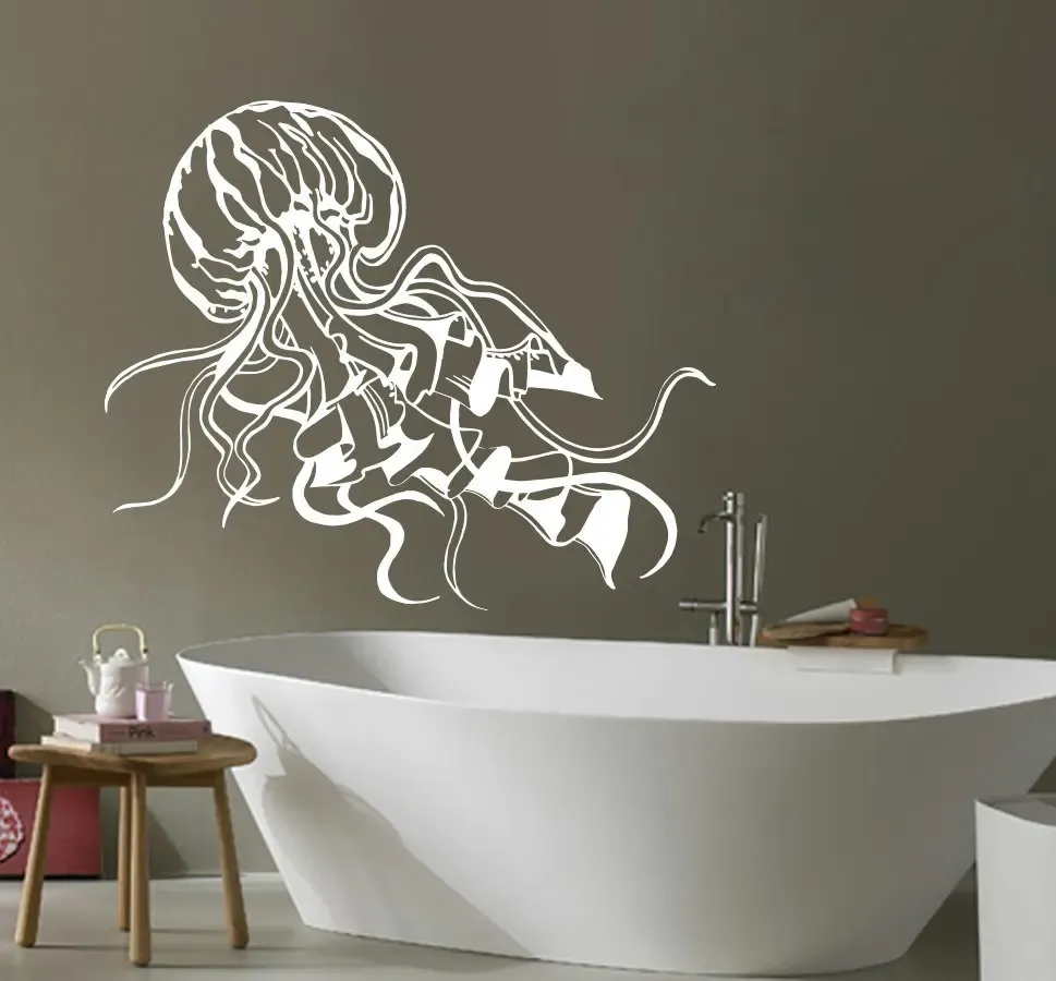 Autocollants amovibles méduses mer stickers muraux salle de bains méduse autocollant océan Animal vinyle décoration de la maison Art toilettes autocollant NY293