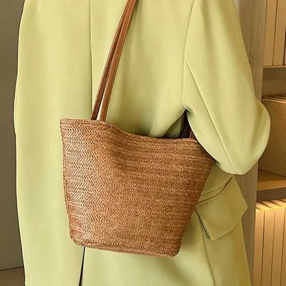Сумка-ведро из ткани той же травы, летняя пляжная текстурированная женская сумка через плечо, весенняя универсальная на одно плечо