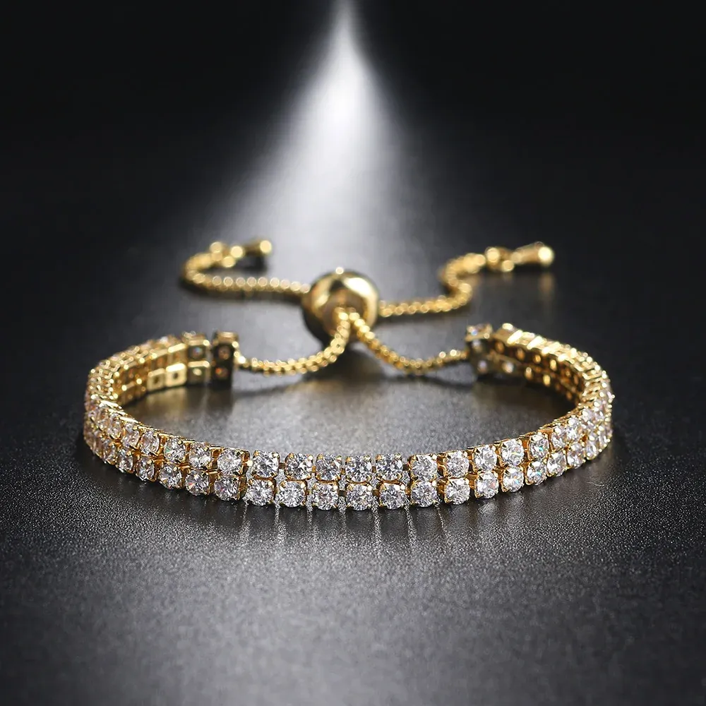 Kpop Tennis Bracelet for Teen Girl Double Row Zirconia Gold Plated Adjustable Chain On Hand Gifts Trendy Woman Jewelry 2023 H217