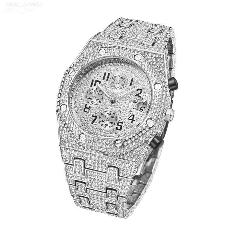 Blues luxe Quartz jaune blanc or bling glacé diamant femmes montre entièrement diamant montres hommes montre-bracelet