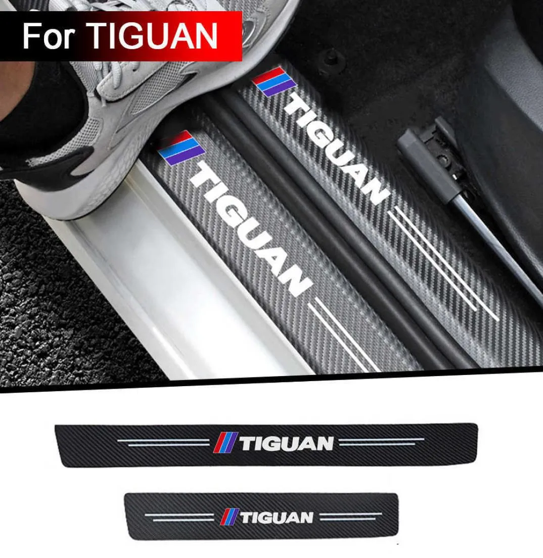 Plaque de seuil en Fiber de cuir et de carbone pour porte de voiture, autocollant pour Tiguan mk2 2016 2017 2018 2019 2020, 4 pièces, accessoires 6423889