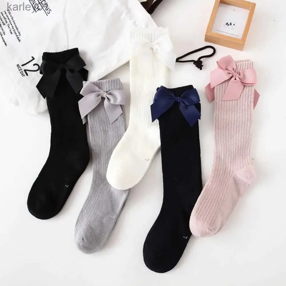 Kids Socks Childrens Sock Girls Knee High Socks With Bows Stripped Toddlers Long Socks Kids School Sock Infant Baby Socken yq240314