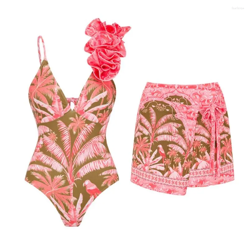Женский купальник 2024, цельный купальник в стиле ретро, юбка с ремешками на плечах и цветочным принтом, женский утягивающий купальный костюм, пляжная одежда
