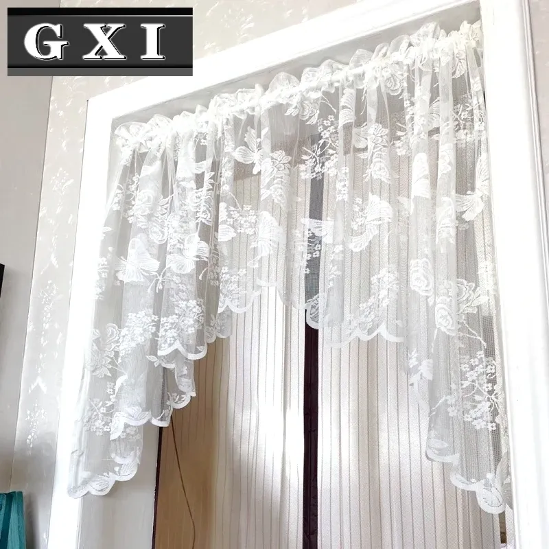 Rideaux Blanc Papillon Romain Sheer Tulle Rideaux Courts Pour Cuisine Café Voile Dentelle Gland Demi-Rideau Chambre Fenêtre Rideaux