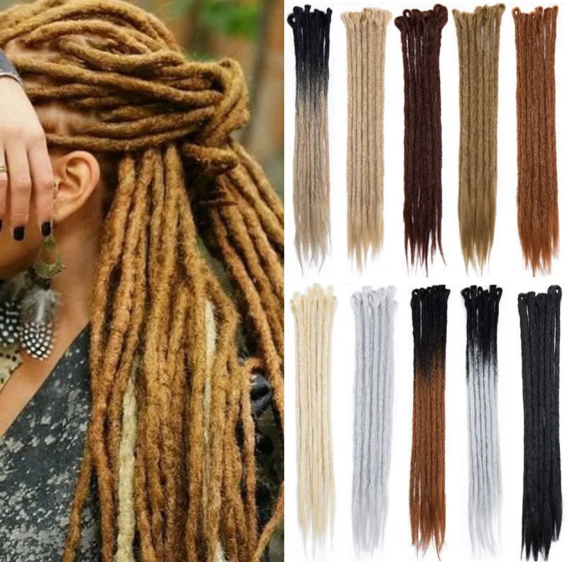 1pack5pcs 20 pouces Extensions de Dreadlocks faites à la main Reggae Crochet HipHop Dreads synthétiques Crochet tressage cheveux pour la mode Women5218989