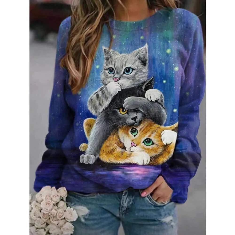 Designer Women's Hoodie Spring and Autumn 2024 New Thin Cat Print Round Neck Casual Womens Pullover Långärmad tröja Herrmode T-shirt Sweatshirt klädakt3