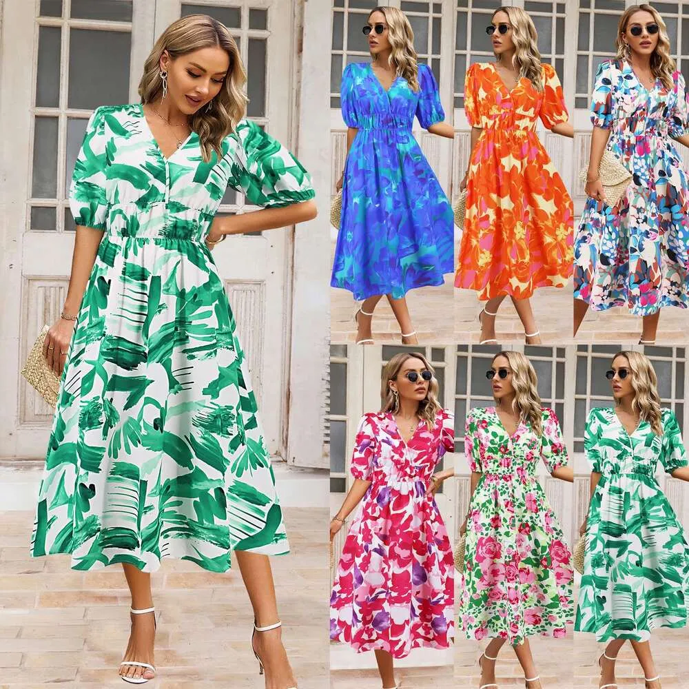 Summer Womens V Neck Bohemian Printed Dress A Line Skirt Temu From