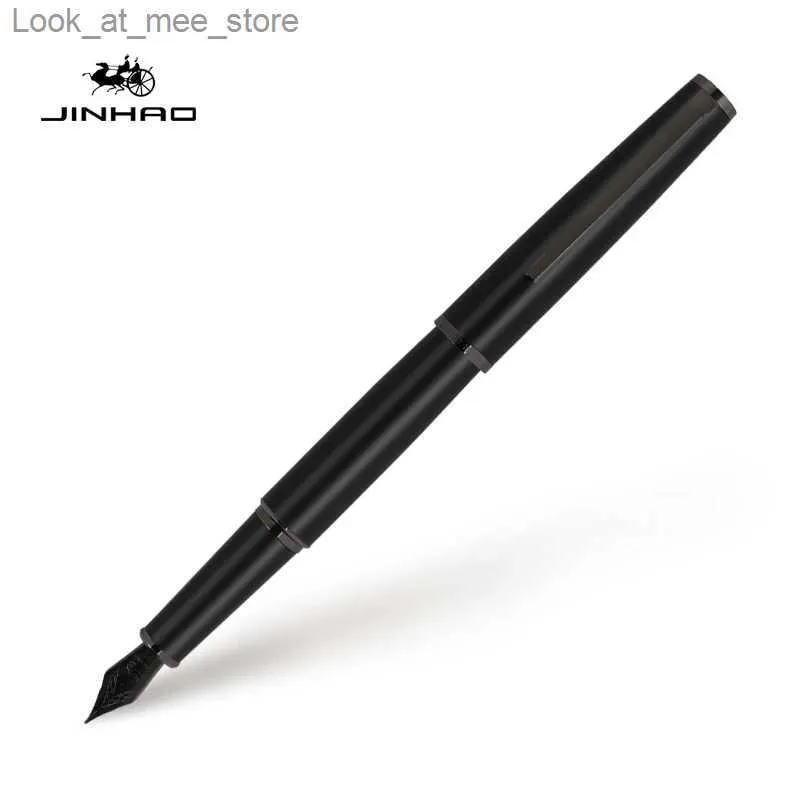 Canetas-tinteiro Canetas-tinteiro Jin Hao 95 Metal Preto Caneta-tinteiro Caneta de tinta de aço inoxidável dobrada (curva) 1.0mm/F Nib Office Business Writing Ink Gift Pen Q240314