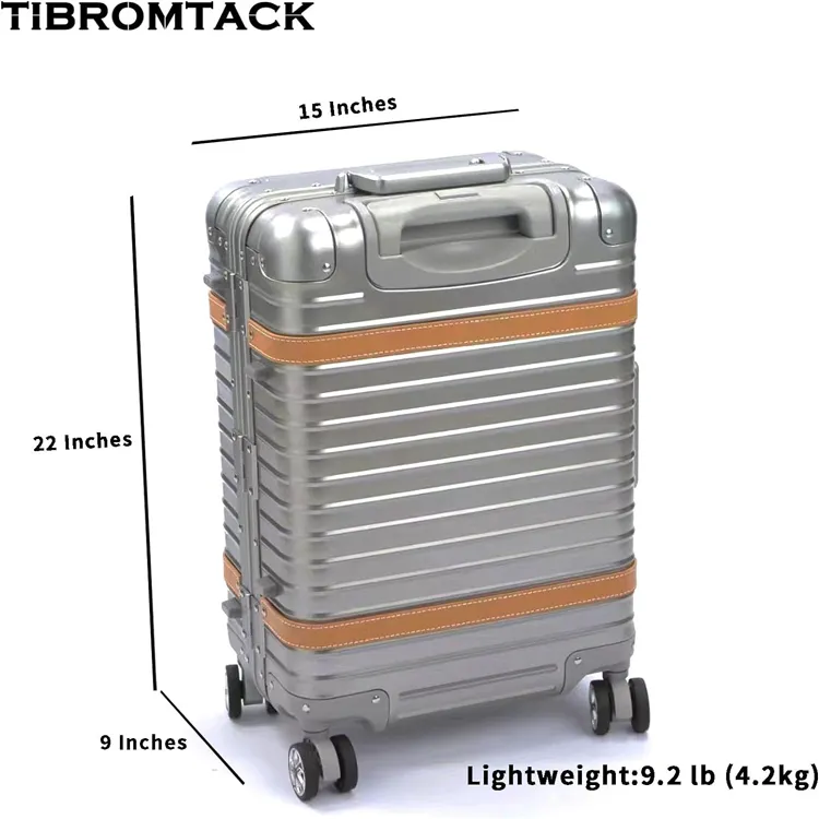Титановая ручная кладь, одобренная авиакомпаниями, 20-дюймовые чемоданы с колесами, роскошные металлические вращающиеся колеса, твердый корпус из титанового металла с замком TSA