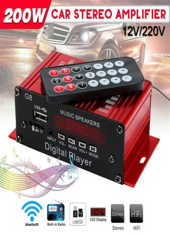 G8 200W 12VカーオーディオアンプAMPLIFIFICADOR HIFIパワーアンプBluetooth Home Stereo Amplifiers FM Radio 2CH USB TF AUX 2110112633981