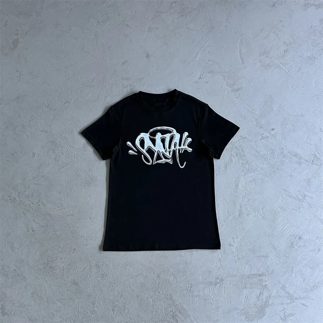 SYNA World T-shirt American Street Casual Hip-Hop kortärmade toppar för män och kvinnor tryckt T-shirt med kristallbokstäver