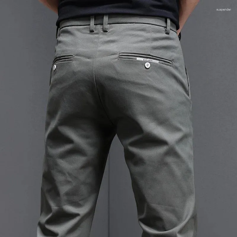 Men's Pants Casual Business Korean Fashion Slim Fit Stretch Gray Black 97.8% Cotton Trousers Male Pant 2024 Spring Aummer