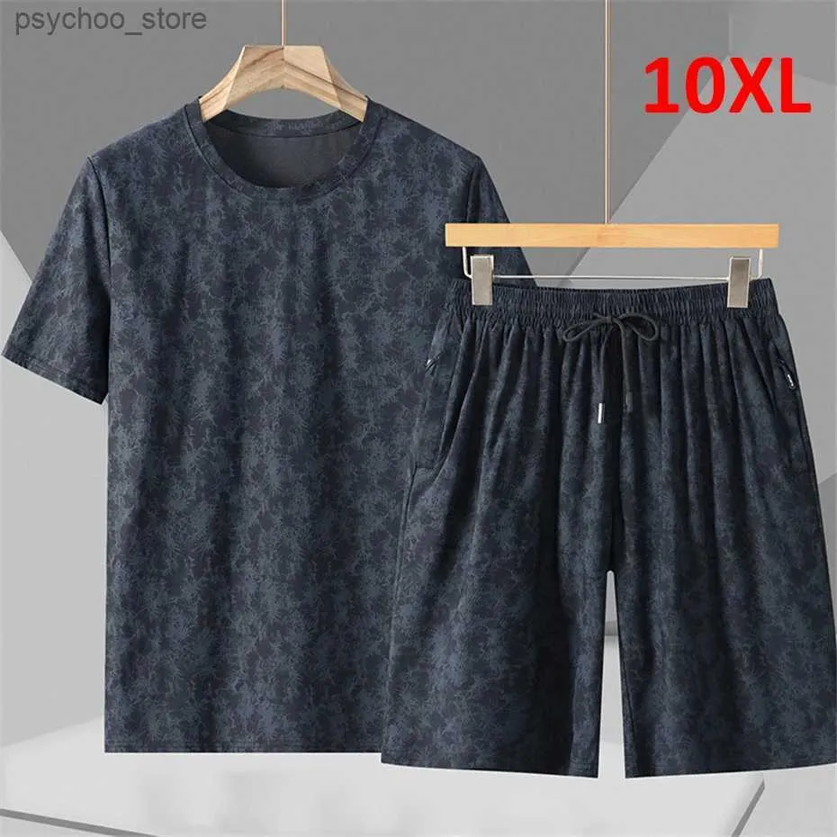 Men's Tracksuits Mens set summer T-shirt short sleeved set Plus size 10XL fashionable casual summer top short sleeved mens oversized set cool Q240314