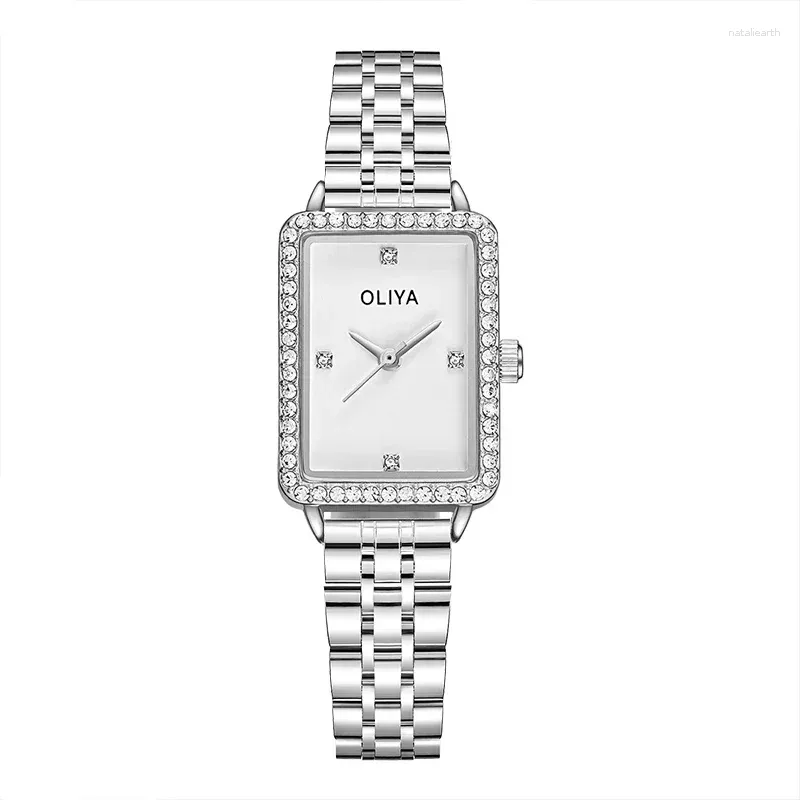 Wristwatches Oliya Classical Temperament Stylish Ladies Square Watch Girl Waterproof Diamond-encrusted Stainless Steel Women