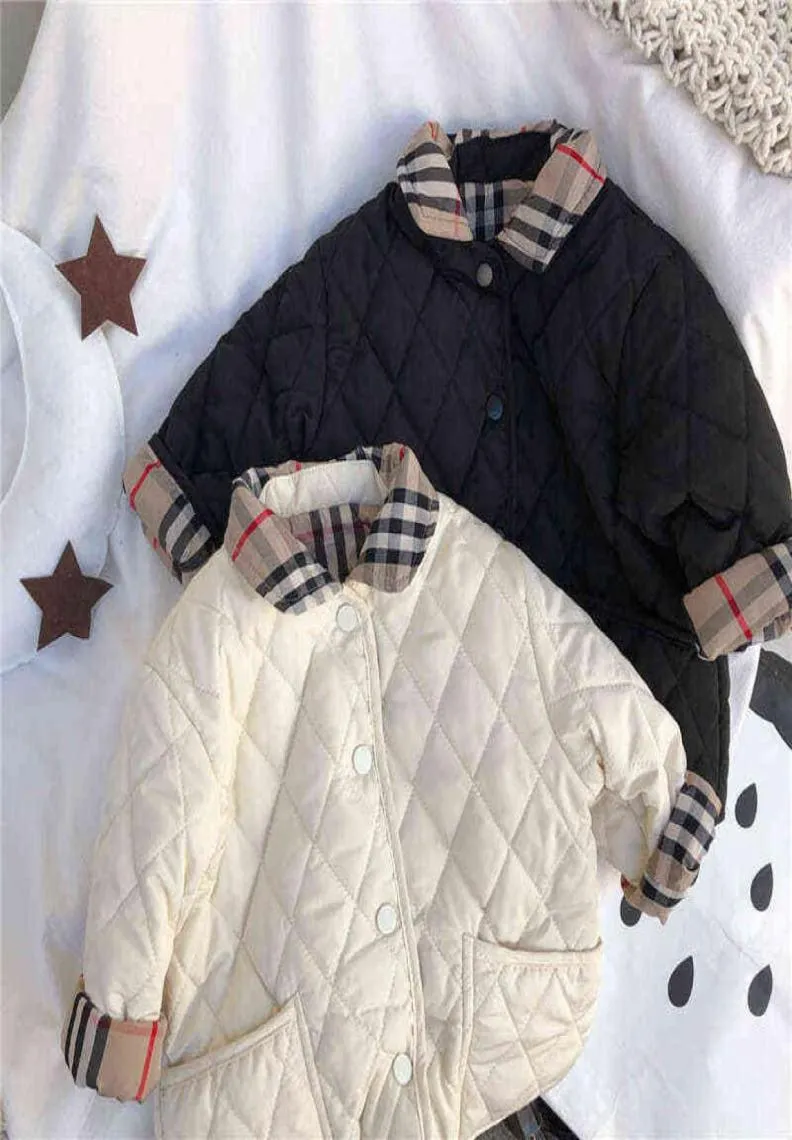 Одежда с обеих сторон. Зимняя хлопковая куртка для мальчиков039 и девочек039, повседневная детская осенне-зимняя хлопковая куртка в клетку Children039s c9250737