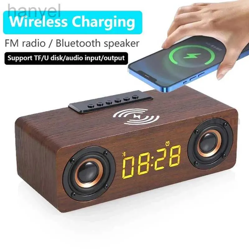 Portable Speakers Alarm Clock Multi-function Wooden Wireless Bluetooth Speaker Subwoofer TV Soundbar Home Theater Column for Computer Speakers FM 240314