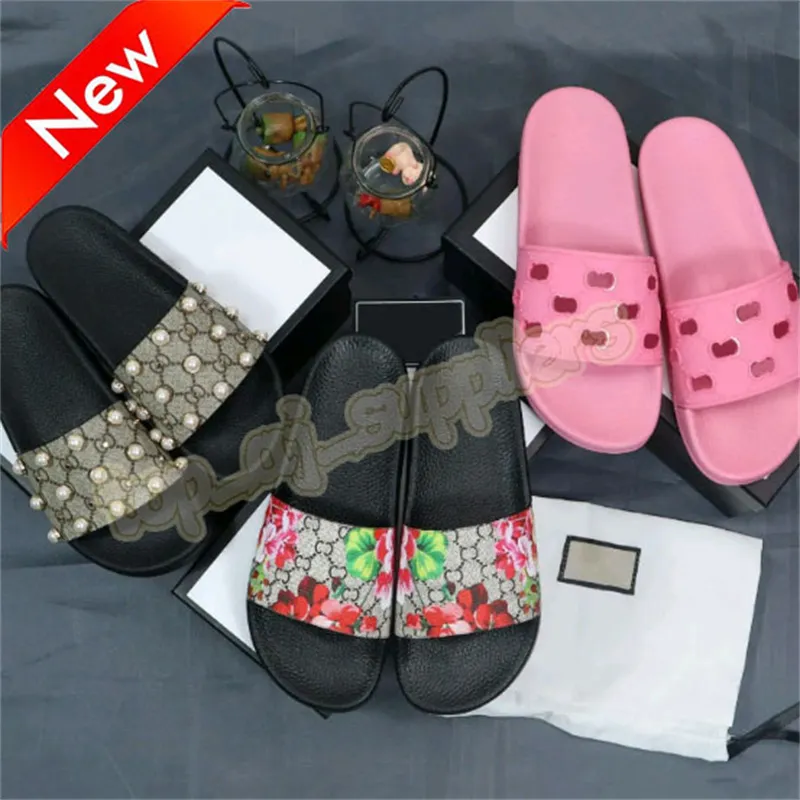 Designer pantoffels platte Scuffs sandalen rubber slides roze zwarte bloemen Canvas groen blauwe bloemen heren luxe slipper damesmode zomer slide sandaal strandschoenen