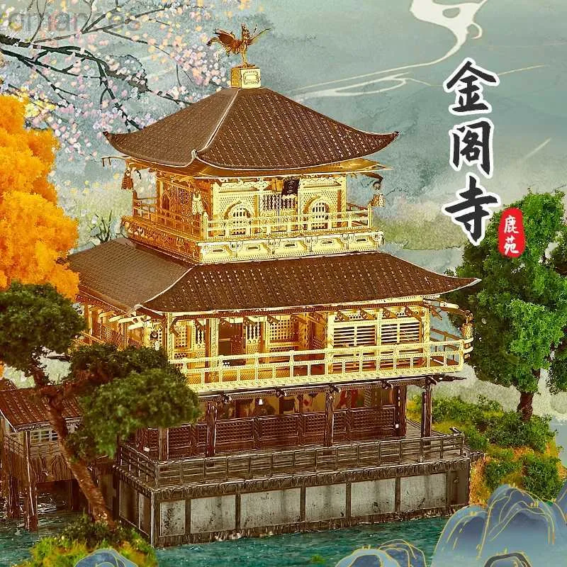 3D-puzzels IRON STAR 3D-puzzel Metaal Kinkaku Castle Temple Assembly Model Kit DIY 3D Laser Cut Jigsaw Puzzle Toys Children 240314