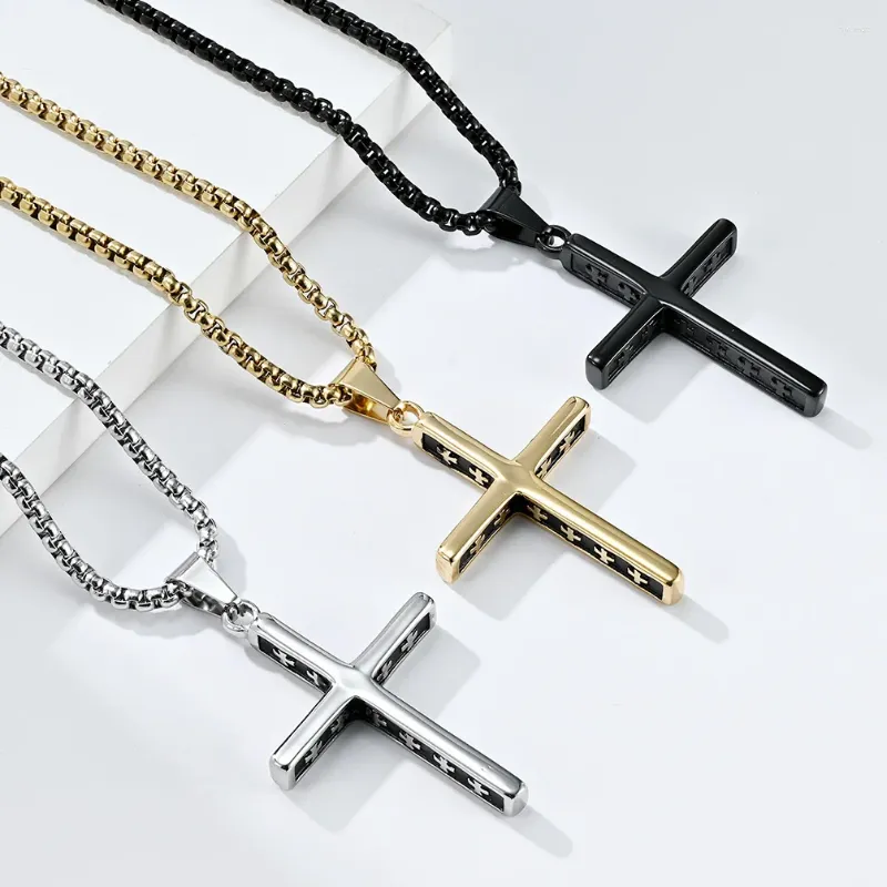 Pendant Necklaces JHSL Men Cross Pendants Statement Necklace Fashion Christian Jewelry Stainless Steel Black Gold Silver Color