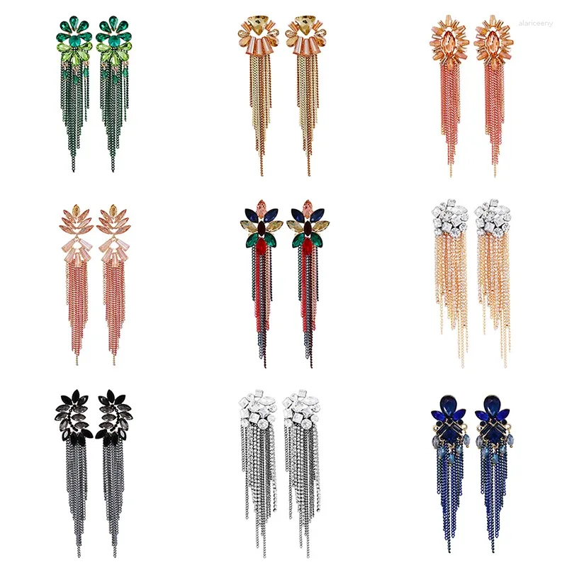 Boucles d'oreilles pendantes Juran pour femmes, longues pampilles en strass, goutte d'eau, cristal multicolore, tendance, bijoux, accessoires, cadeau, 2024