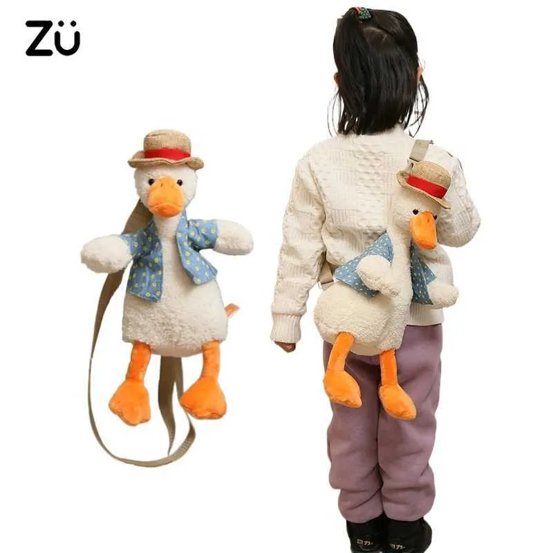 Sacs à dos en peluche ZU Sac à bandoulière mignon en peluche de canard avec vêtements et chapeau de paille Kawaii Animal doux en peluche Quacker sac à dos pour enfants fille BoyL2403