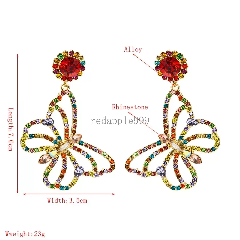 S925 argent aiguille papillon boucles d'oreilles mode femmes goujons coloré cristal strass Animal pendentif goutte bijoux cadeaux dame filles rue fête charme accessoires