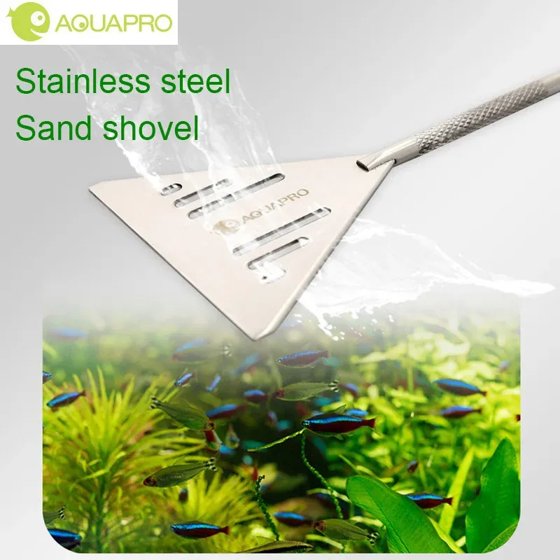 Verktyg Sand Shovel Aquascape Accessories Rostfritt stål Rengöringverktyg Botten Bädd Fisk Tank Plant Fishbowl Akvarium Produkter Utrustning