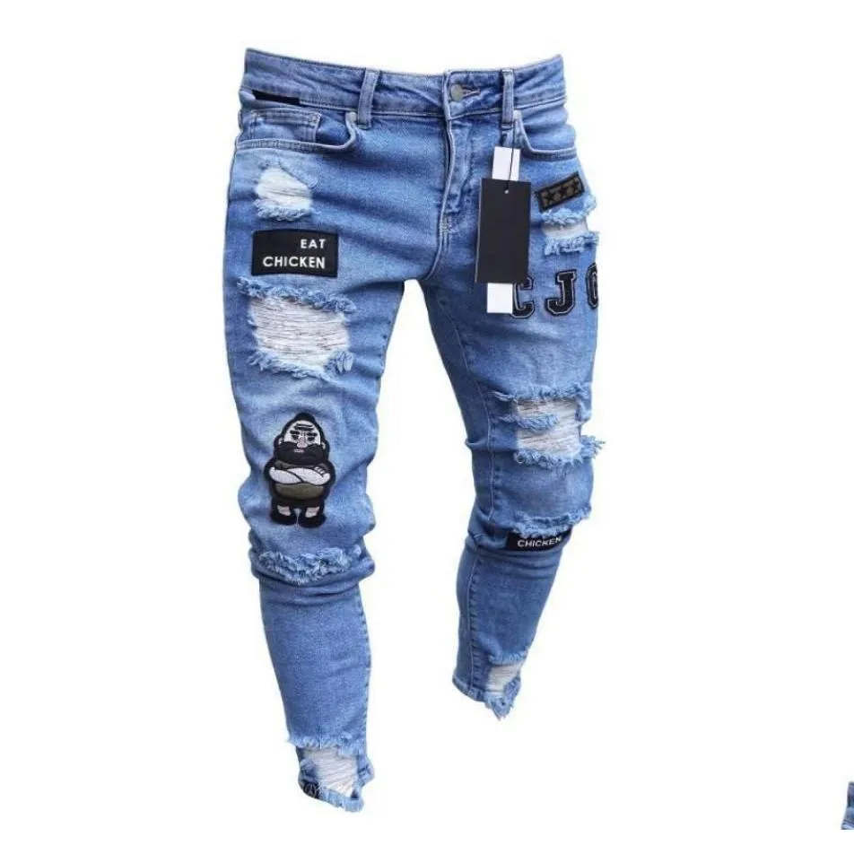 Men'S Jeans Fashion Men Designer Jeans Stretch Hip Hop Cool Streetwear Biker Hole Ripped Skinny Slim Fit Pencil Pants5038639 Drop Del Dhoew