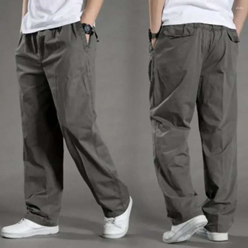 Pantalons pour hommes hommes cargo élégant avec taille élastique cordon de serrage décontracté pantalon coupe ample grandes poches confortable