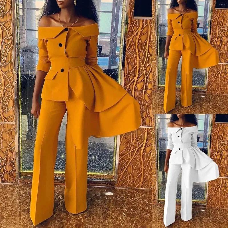 Women's Tracksuits Solid Color Fashionable Off Shoulder Jacket And Casual Pants Two Jumpsuit For Wedding Ladies Pant Suits Business