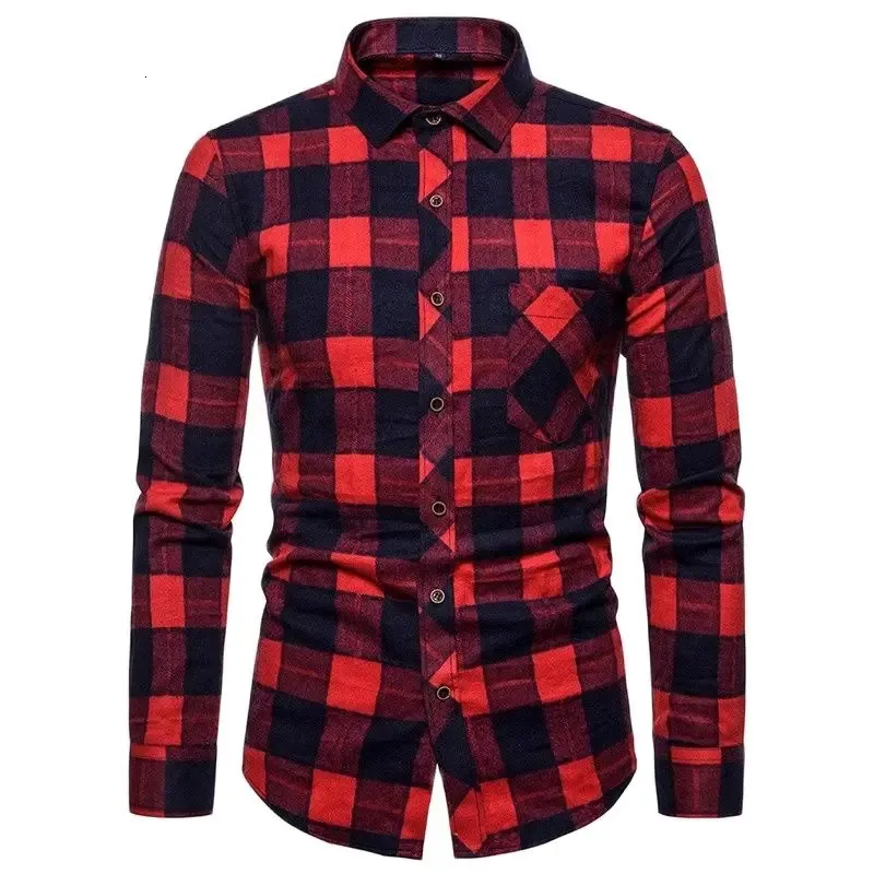 Herrenbekleidung Bluse Blauer Farbverlauf Gestreiftes Herrenhemd Tops Casual Business Plaid Print Lange Ärmel Camisa Social Masculina 240313