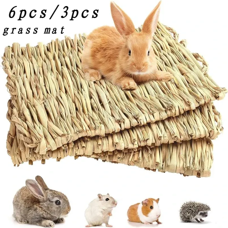 Speelgoed 6/3 Stuks Konijn Gras Matten Bunny Geweven Hooi Mat Eetbare Kauwspeelgoed Kleine Dierlijke Nesten voor Chinchilla Hamsters Cavia Papegaai