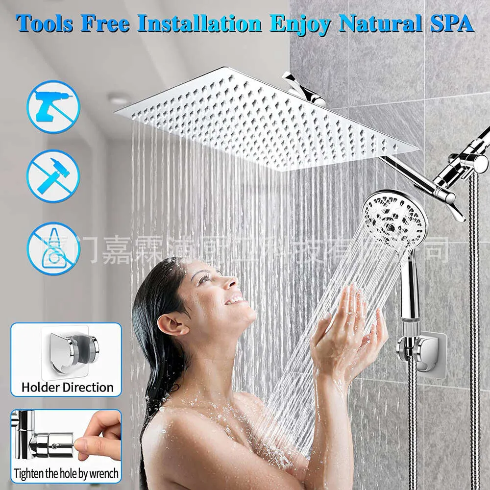 American Style Bathroom and Home Set, 10 Inch Stainless Steel Square Rain Shower Head, Handheld Pressurized Showerhead