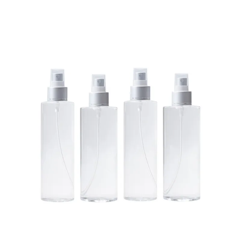 Atomizer Spray Bottles Clear Plastic Falt Shoulder PET Matte Silver Pump Cosmetic Packaging Toner Perfume Refillable Bottles 100ml 120ml 150ml 200ml 250ml